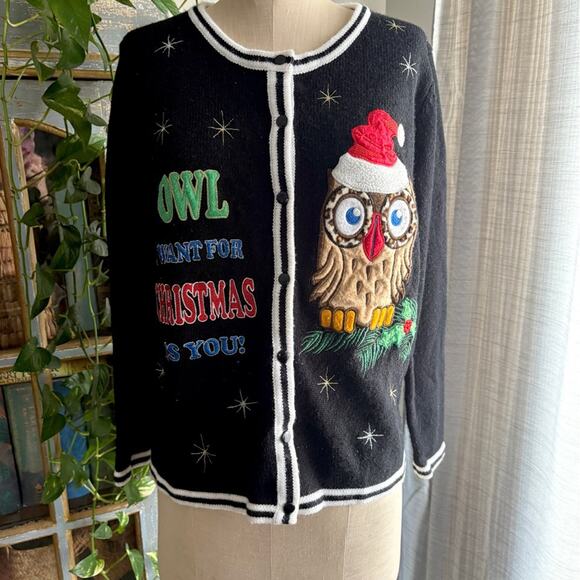Black Christmas Sweater “Owl I Want For Christmas Is You” Size Medium - Picture 1 of 10